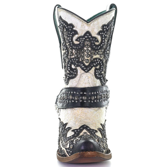 Corral White and Black Overlay Stud Women's Bootie A3973