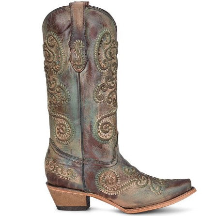 Corral Turquoise and Brown Embroidered Boot C3849