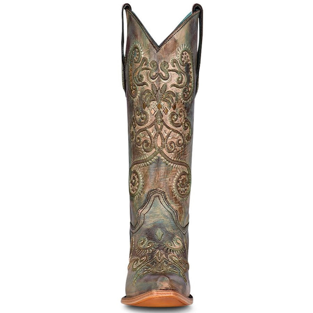 Corral Turquoise and Brown Embroidered Boot C3849