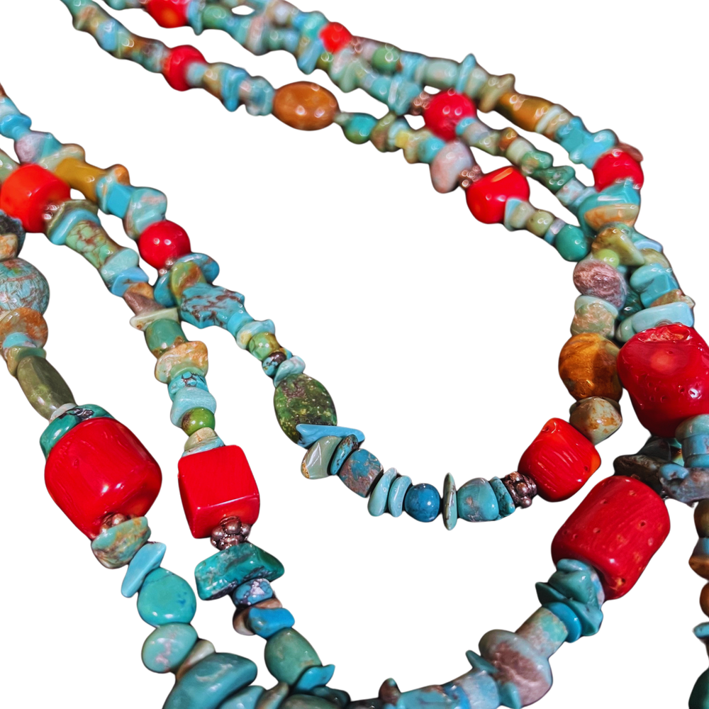 Paige Wallace Turquoise-Coral 3 Strand Necklace