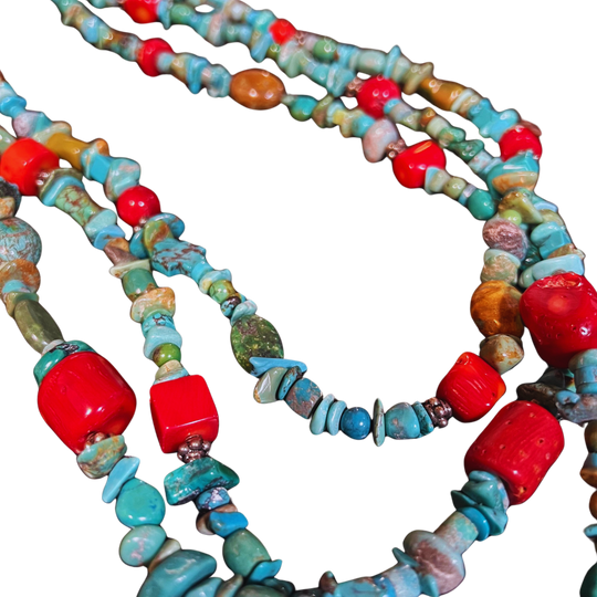 Paige Wallace Turquoise-Coral 3 Strand Necklace