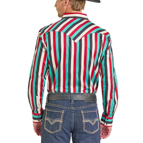Rock & Roll Stripe Print Men's Western Snap BMN2S07162