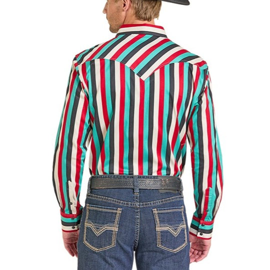 Rock & Roll Stripe Print Men's Western Snap BMN2S07162
