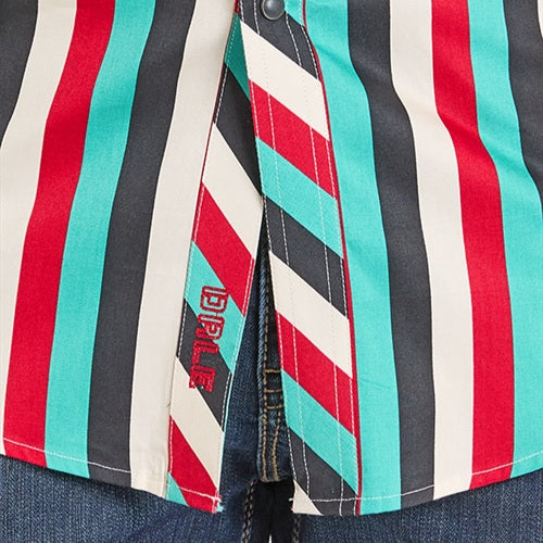 Rock & Roll Stripe Print Men's Western Snap BMN2S07162