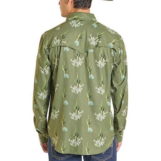 Rock & Roll Cactus Print Men's Western Snap BMN2S07176