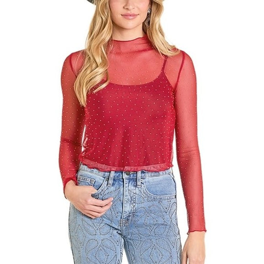 Rock & Roll Mesh Rhinestone Scarlett Women's Top BW22T07809