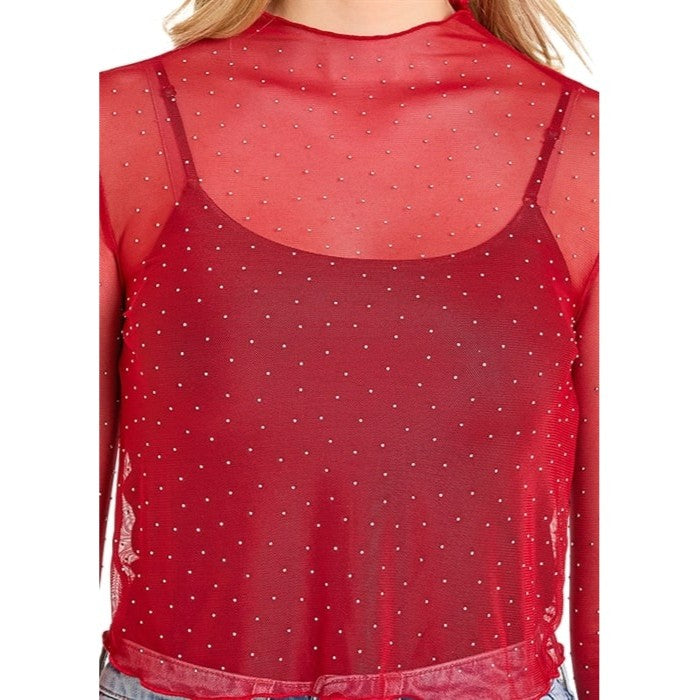 Rock & Roll Mesh Rhinestone Scarlett Women's Top BW22T07809