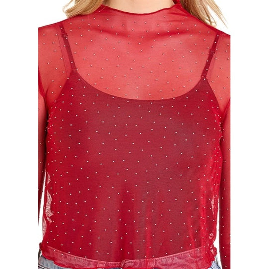 Rock & Roll Mesh Rhinestone Scarlett Women's Top BW22T07809