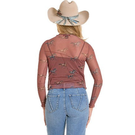 Rock & Roll Horse Print Mesh Women’s Top BW22T08090