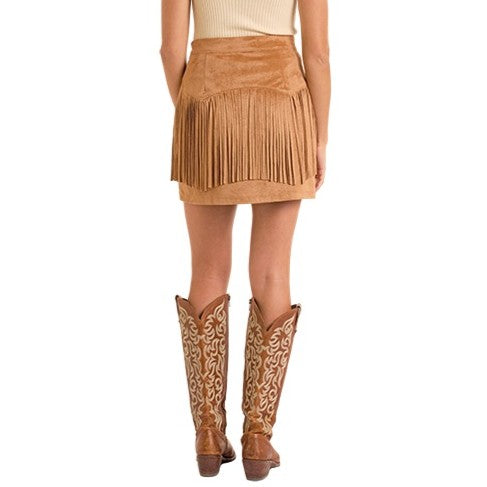 Rock & Roll Camel Microsuede Fringe Women's Skirt BW69B06314