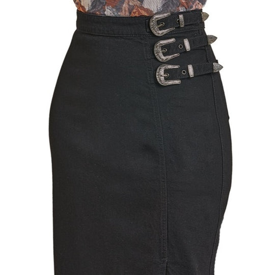 Rock & Roll Black Denim Women's Maxi Skirt BW69D07224