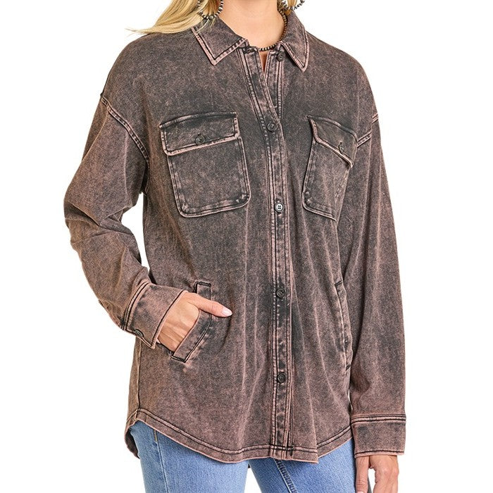 Rock & Roll Acid Wash Women's Button Up BW92C07013