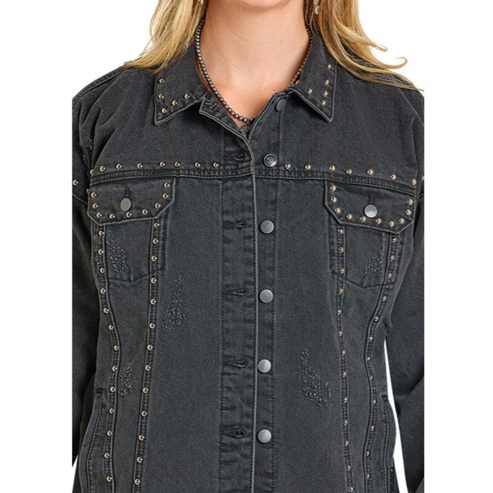 Rock & Roll Black Denim Stud Women's Jacket BW92D07220