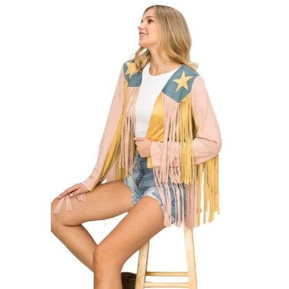 Vocal Fringe and Star Pink Women's Jacket K2409LJ