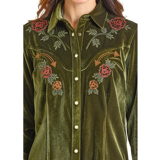 Rock & Roll Velvet Green Women's Western Snap LWN2S07121