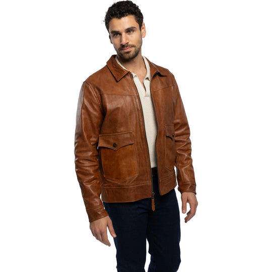 Tony Lama Leather Aviator Jacket Cognac TL02COG
