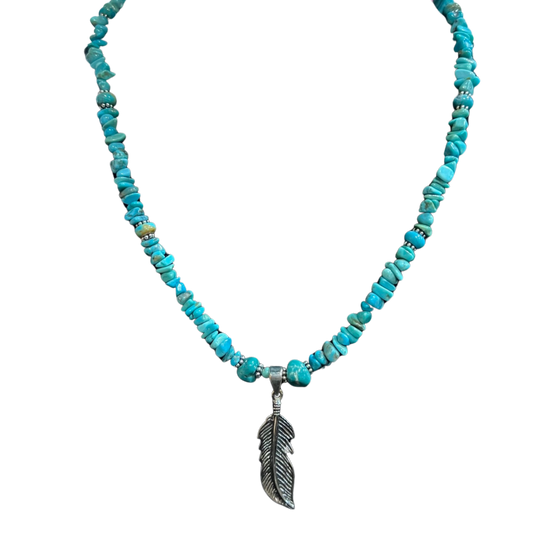 Paige Wallace Turquoise Feather Pendant Necklace 333F