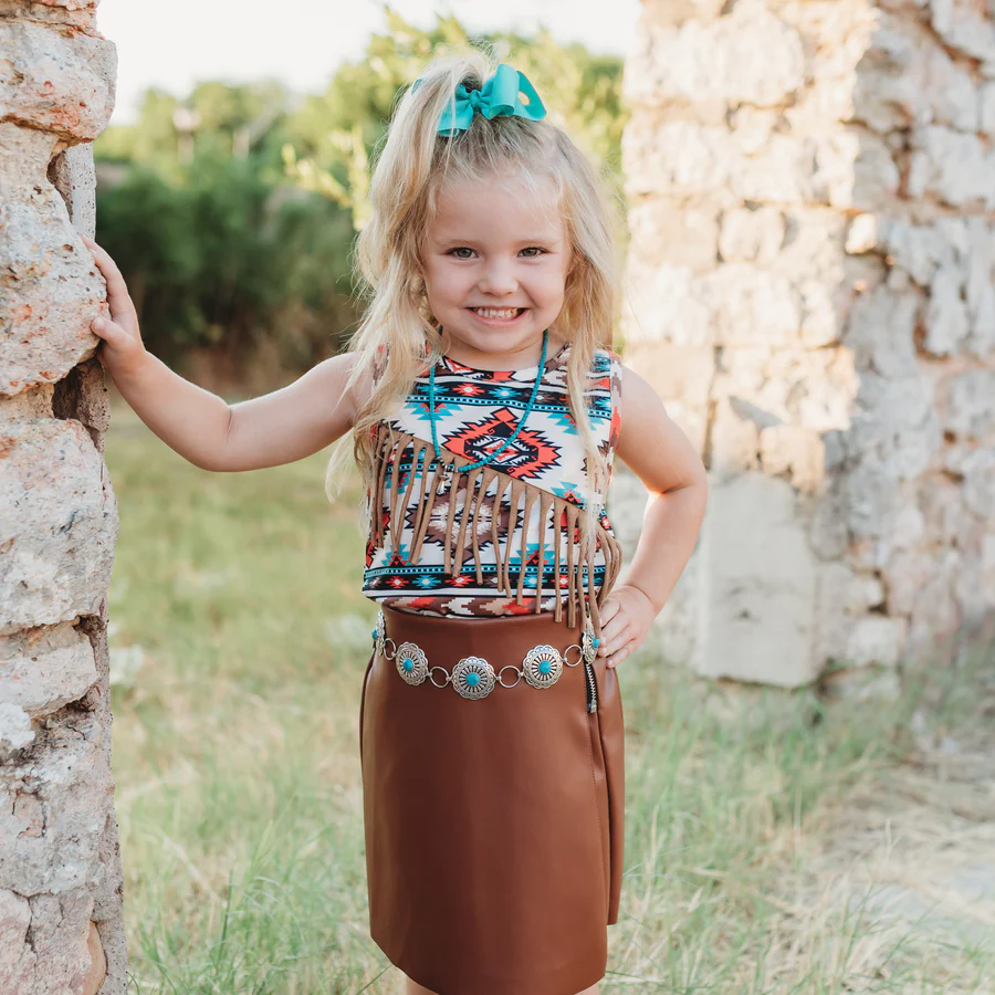 Shea Baby Girls Aztec Suede Fringe Tank Top STS28