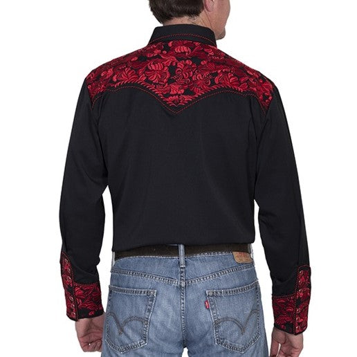 Scully Floral Tooled Red Men's Button Up P634