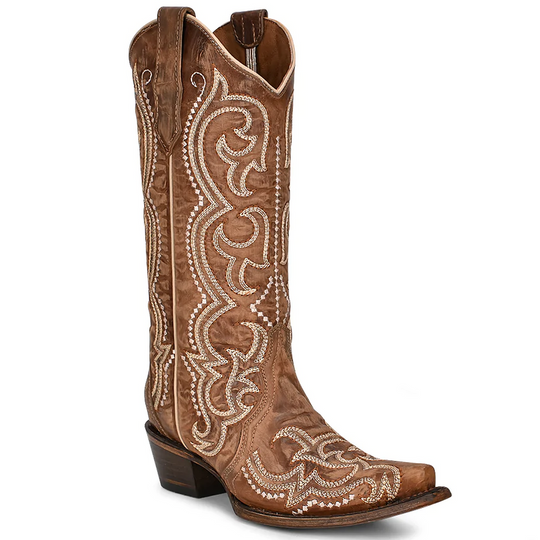 Circle G Tan and White Embroidery Women's Boot L5893