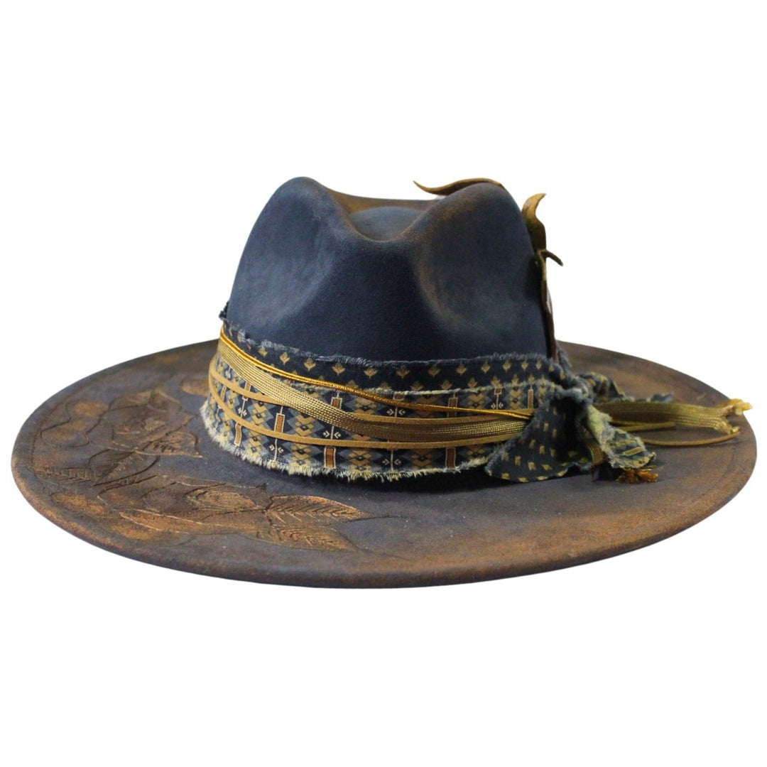 Betsy Simmons Blue Antique Rose Wool Flat Brim