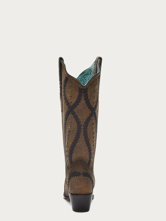 Corral Women's Brown Boots with Black Embroidery and Crystals Z5247