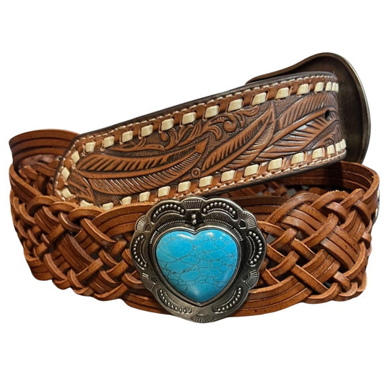 Angel Ranch Braided Turquoise Heart Belt D140002408