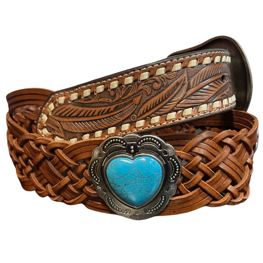 Angel Ranch Braided Turquoise Heart Belt D140002408