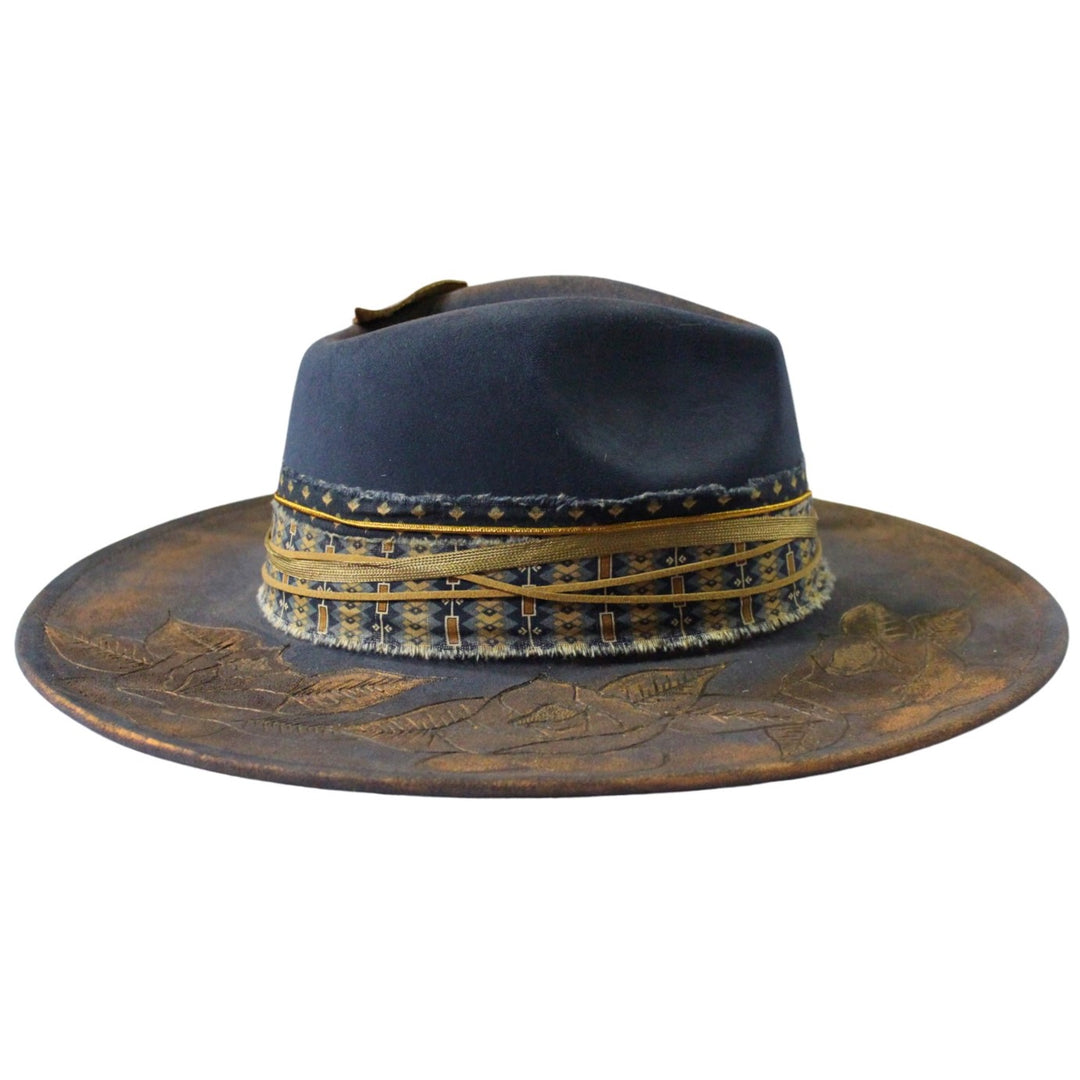 Betsy Simmons Blue Antique Rose Wool Flat Brim