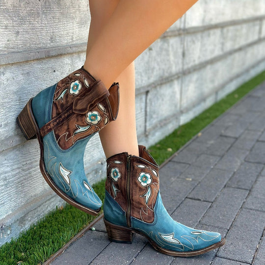 Circle G Blue and Brown Floral Women's Bootie L5940