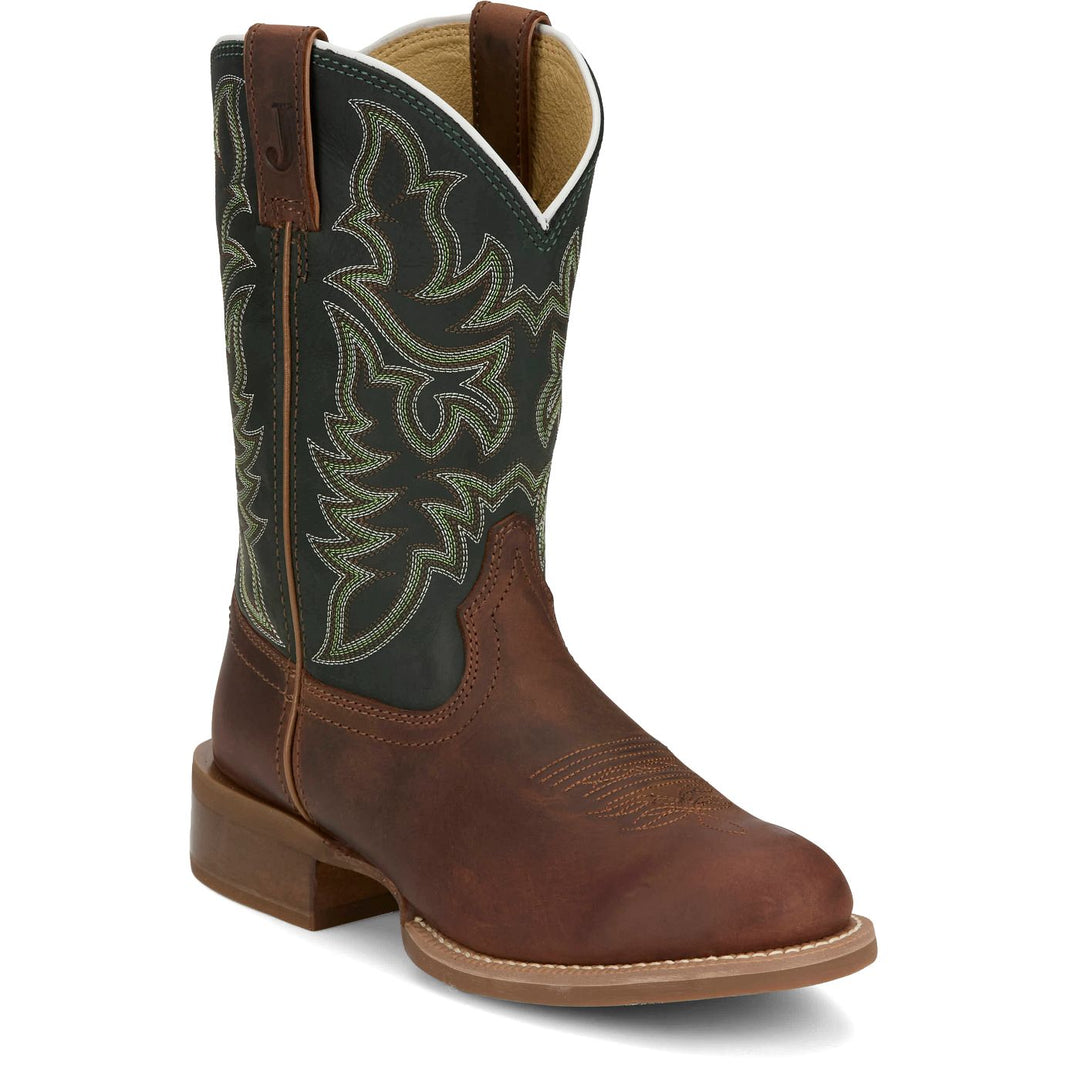 Justin Wild Bill Brown & Forest Green Cowhide Boot FN7352