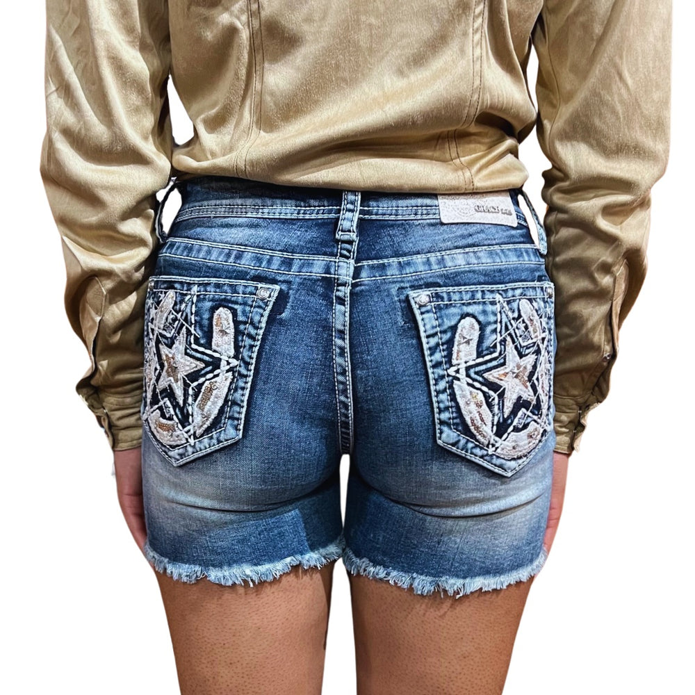 Grace in LA Horseshoe Star Denim Women's Shorts EH61616