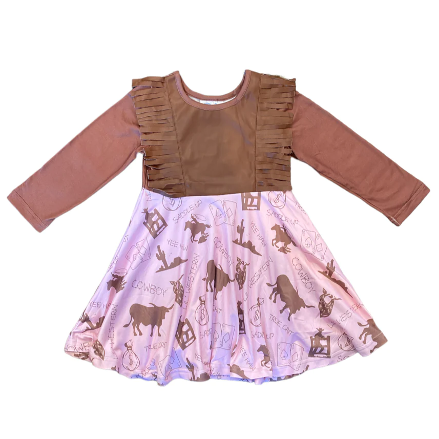 Shea Baby Gambler Cowgirl Leather Fringe Girl's Dress LFD04
