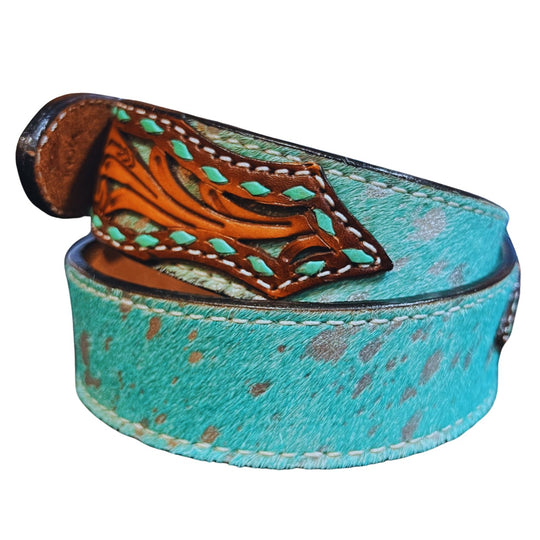 Angel Ranch Calf Hair Turquoise Billet Belt D140001433