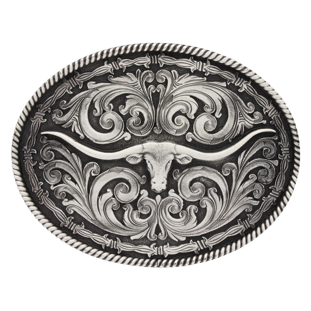 Montana Silversmiths Barbed Wire Longhorn Buckle A550S