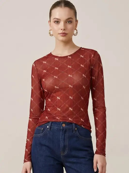 Taelynn Women's Longsleeve Shirt Red Multi ZT50086T