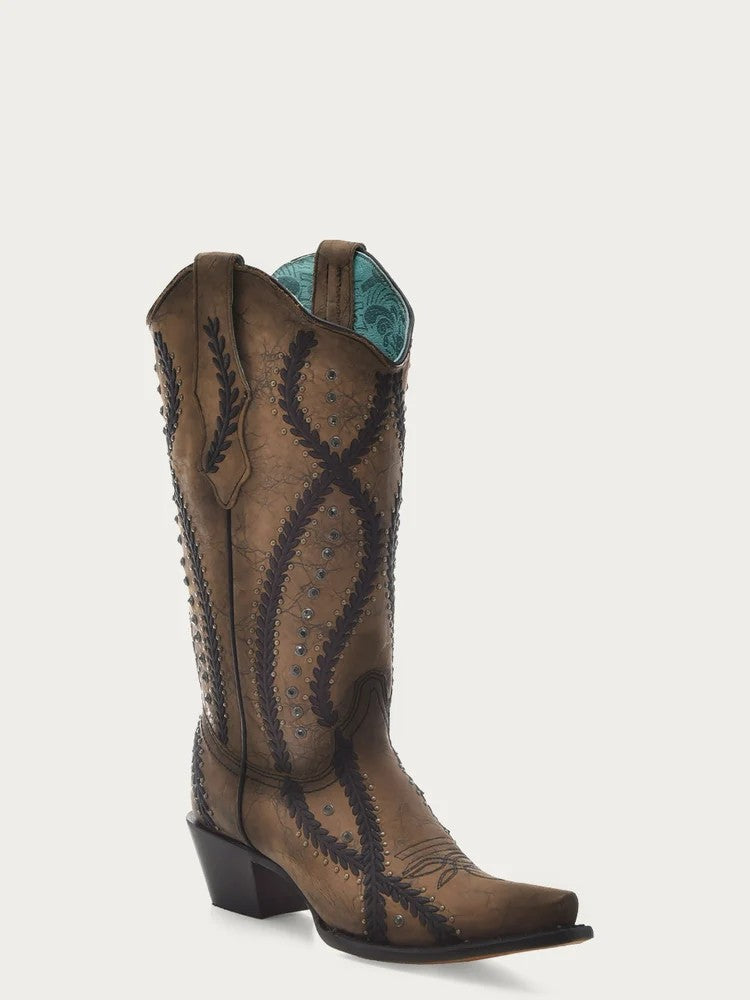 Corral Women's Brown Boots with Black Embroidery and Crystals Z5247