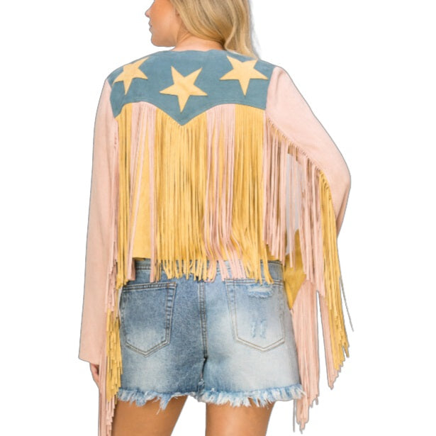 Vocal Fringe and Star Pink Women's Jacket K2409LJ