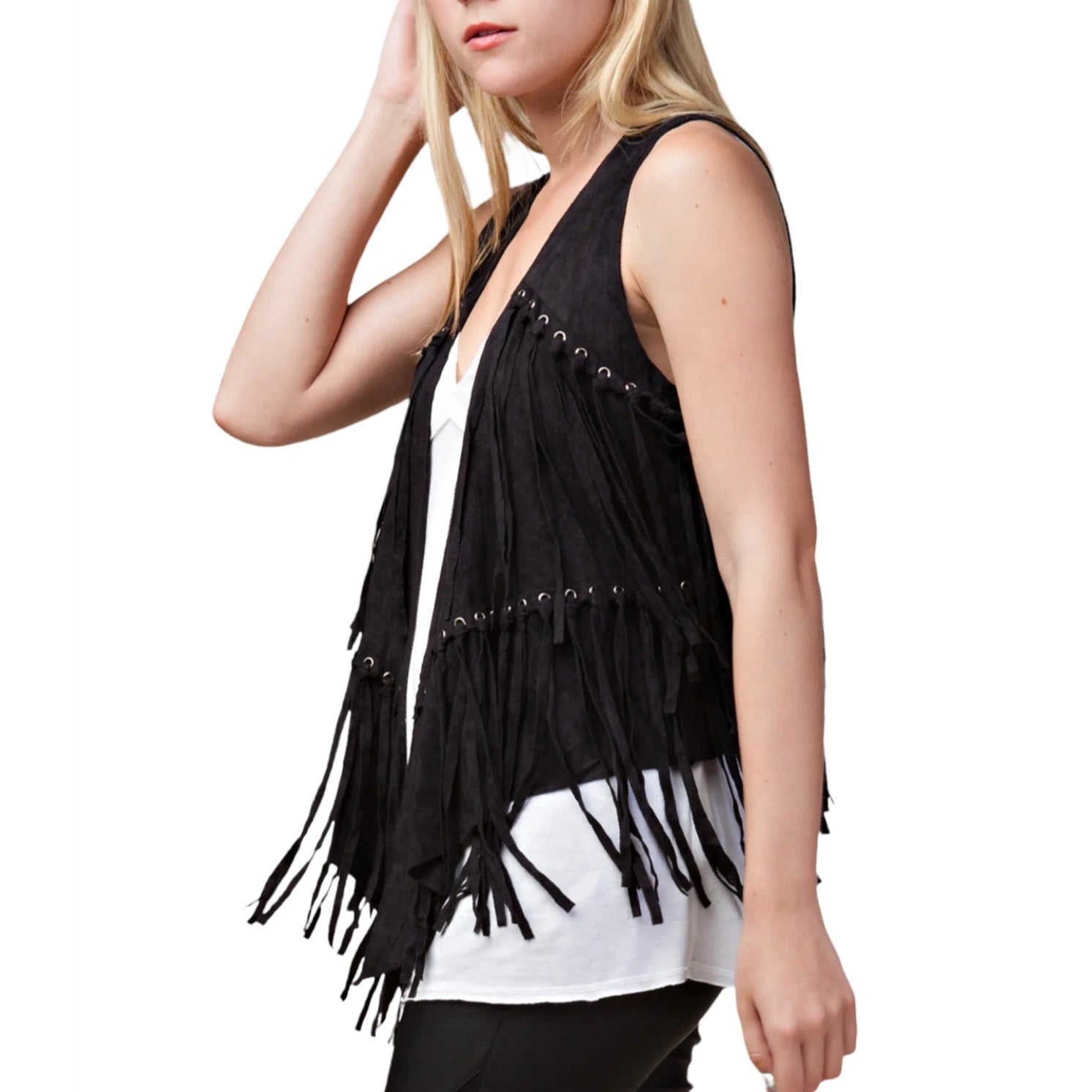 Vocal Eyelet Fringe Black Women's Vest IM0653V – Wild Bill's