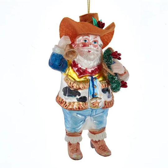 Kurt Adler Glass Cowboy Santa Ornament TD1743