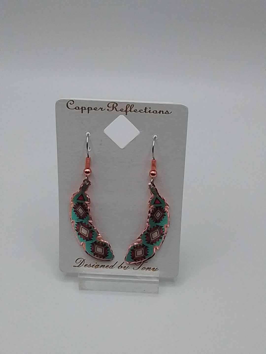 Copper Reflections Turquoise Native Copper Feather Earrings SF-21