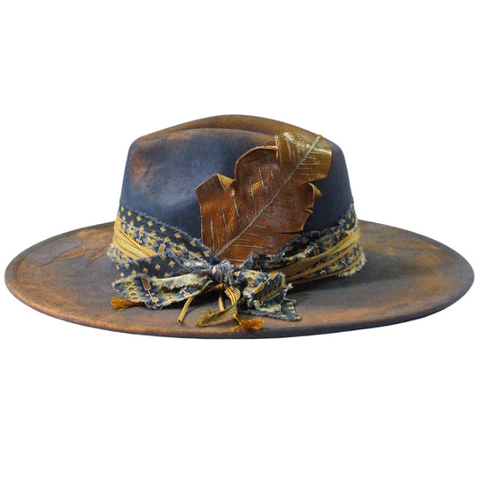 Betsy Simmons Blue Antique Rose Wool Flat Brim