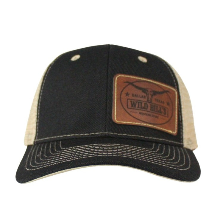 Wild Bill's Black Leather Patch Trucker Cap