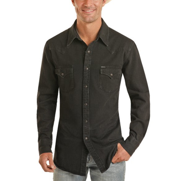 Rock & Roll Solid Black Denim Men’s Western Snap Bmn2s03703