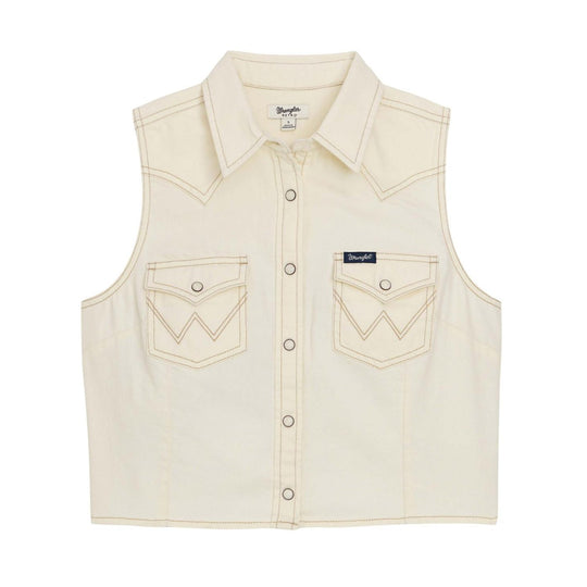 Wrangler White Denim Women's Crop Vest 112379493
