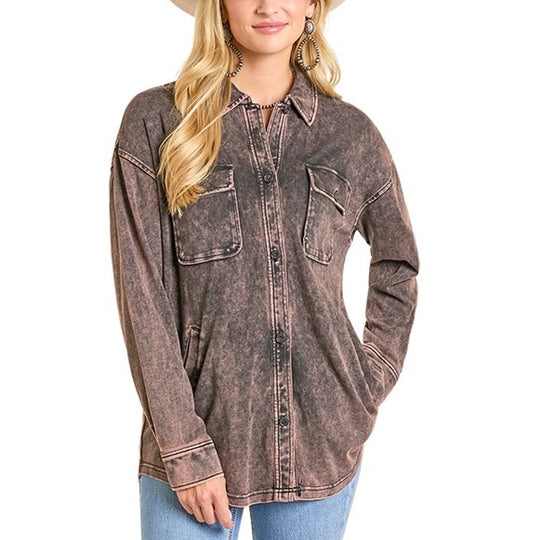 Rock & Roll Acid Wash Women's Button Up BW92C07013