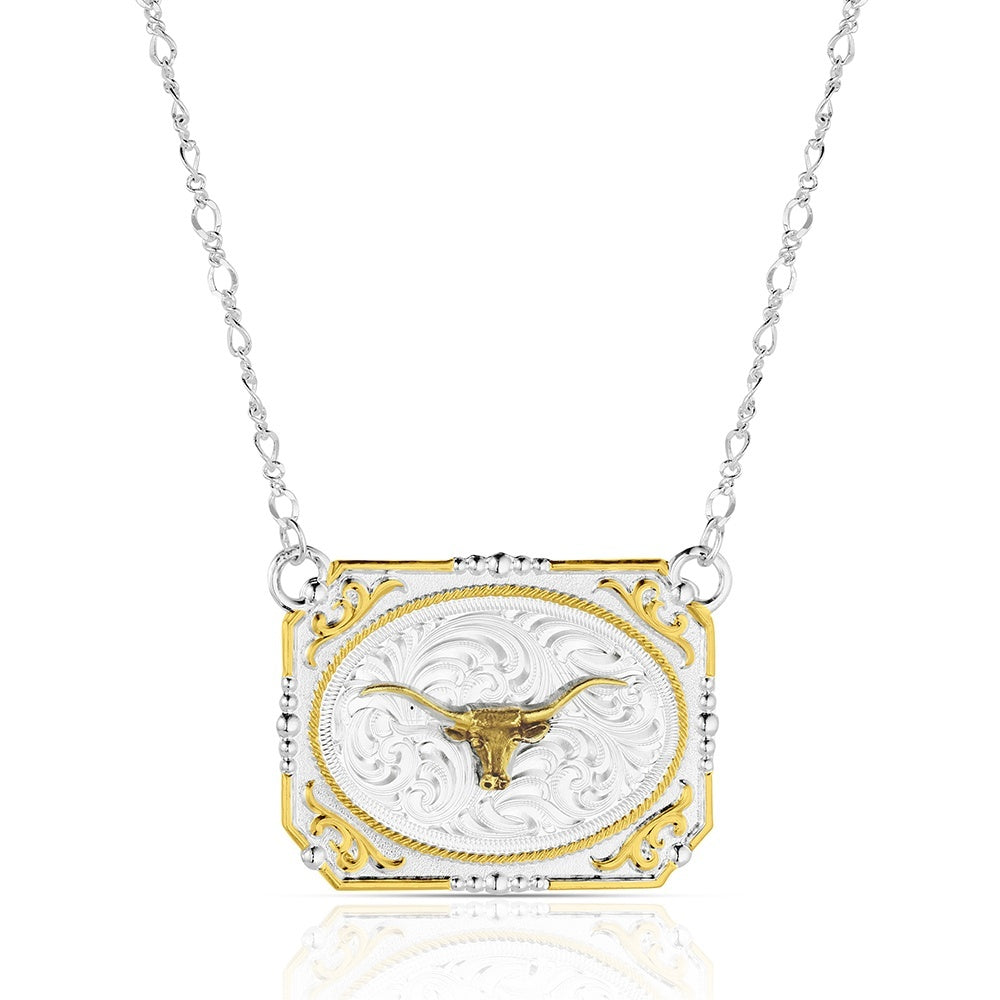 Western Buckle Necklace with Longhorn NC6408-384S
