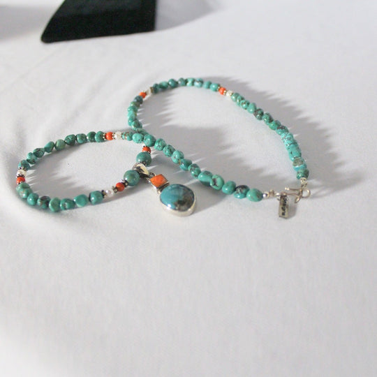 Paige Wallace Coral & Turquoise Pendant Necklace 316C