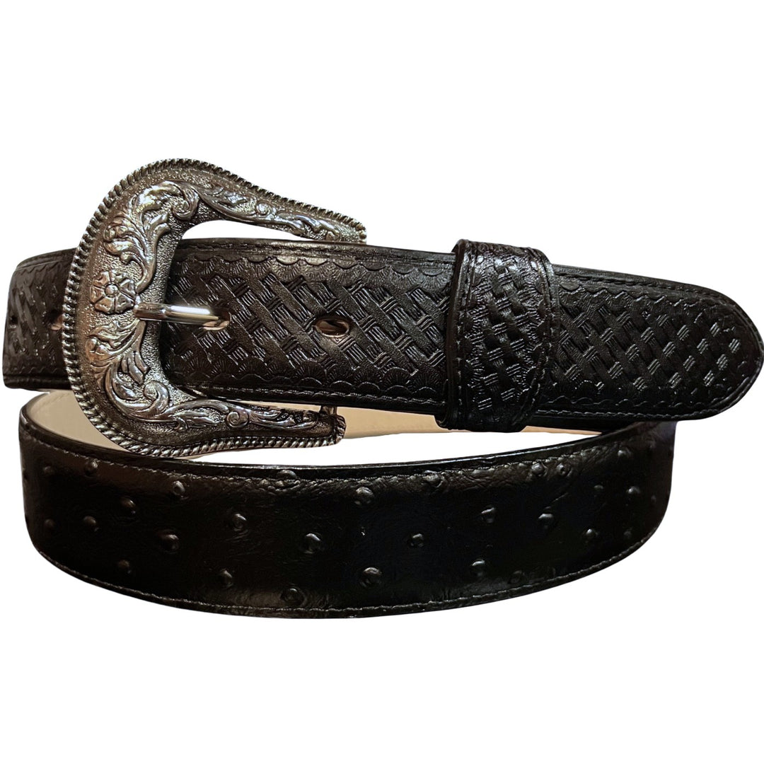 Jaac Arnold Ostrich Print Billet Black Belt 8216