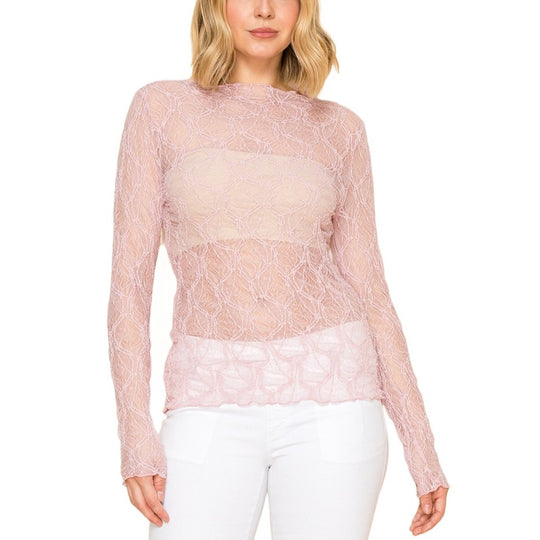 Vocal Baby Pink Sheer Women's Top 23663L